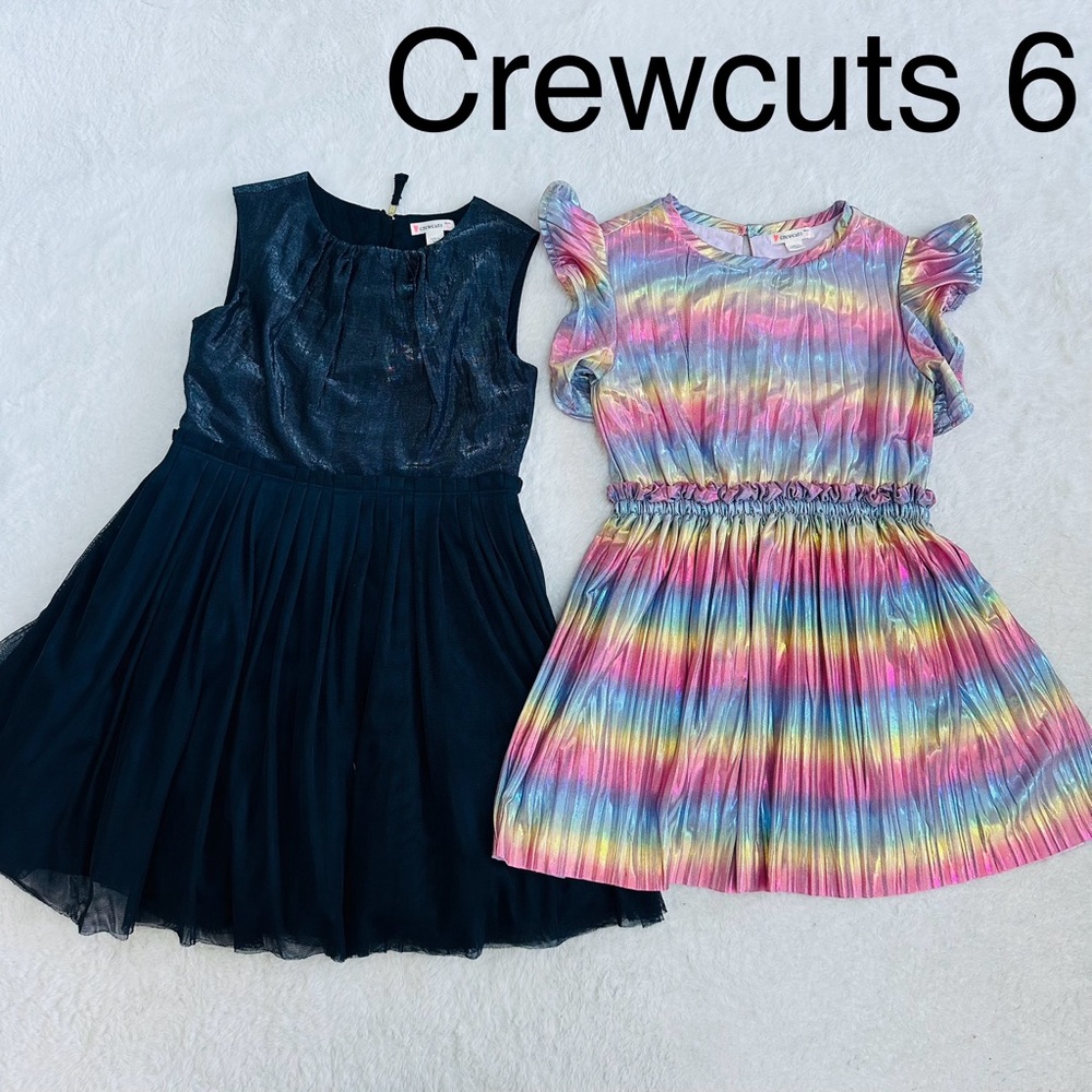 jcrew crewcuts navy and rainbow girls dress bundle lot 2 size 6